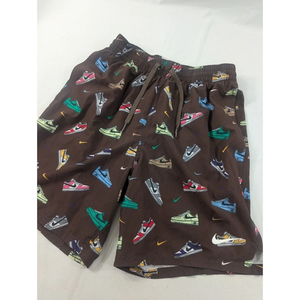 Nike Men's  Trunks Small Brown /Multicolor Sneaker Print Elastic Waist Lined
